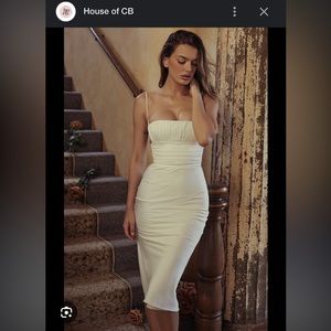 House of CB Lois Ivory Satin Midi Dress | Small | Ivory